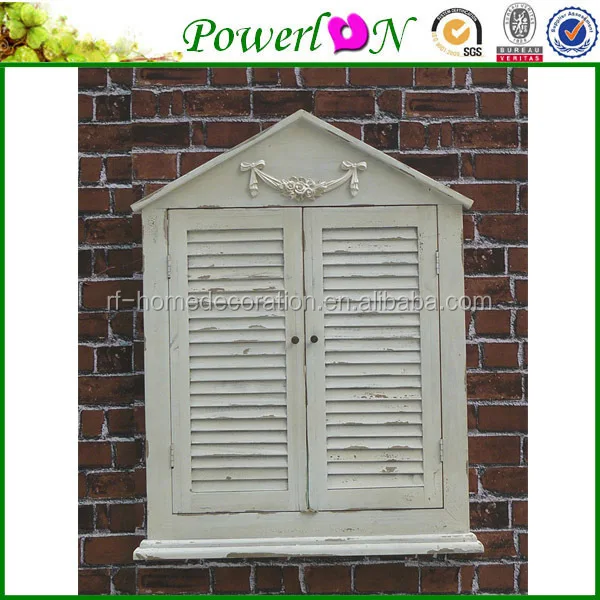 Shabby Outdoor Wooden Shutter Mirror With Window For Garden
