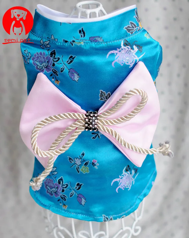 Japan Style Pet Cat Kimono small flower pet clothes dog cat kimono with Big bowknot Dress up necessary For Small Dog Cat