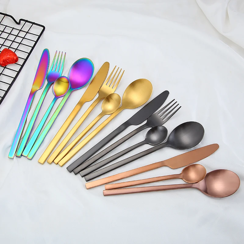 Western Flatware Set Reusable Stainless Steel Cutlery Set with Knife Fork Spoon for Tableware