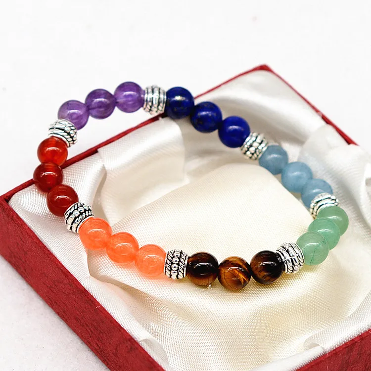 7 colors Nature Stone Tiger Eye Turquoise Amber Meditation Bead Elastic Bracelets For Girls