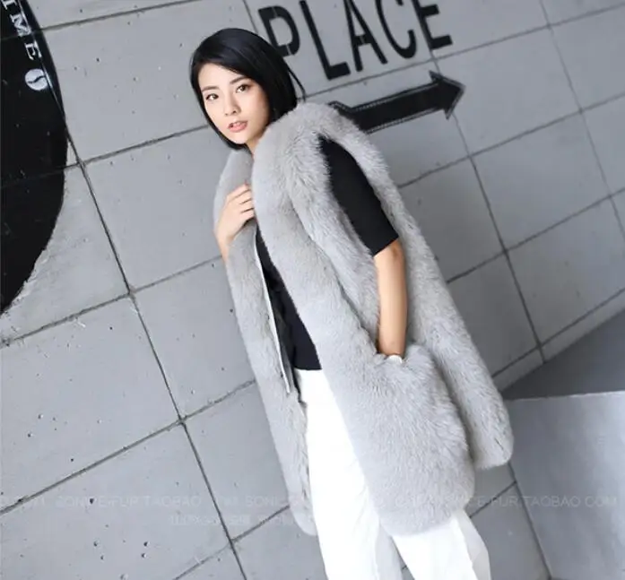 STABILE New Fashion Long Style Vest Warm Women Fox Coat High-Grade Faux Fur Vest