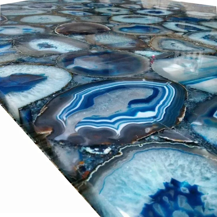China beautiful natural gemstone luxury wall decor blue agate tile