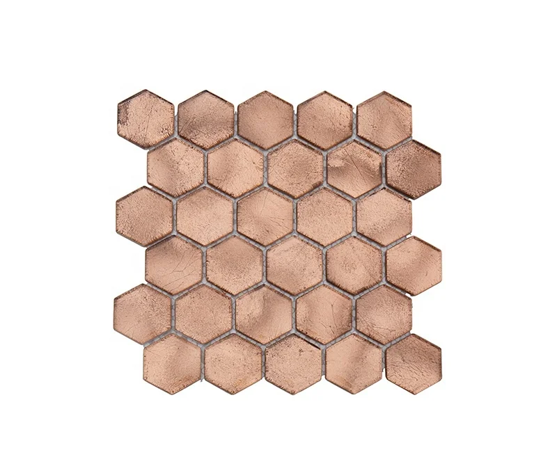 House Decoration Bathroom Hexagon Copper Glass Mosaic Tile
