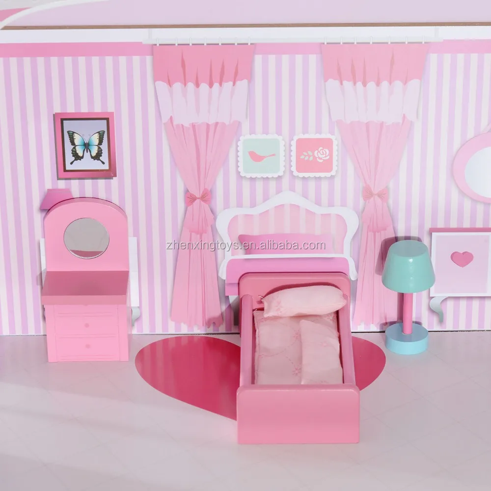 
Pink Color Wooden Doll House Toy 