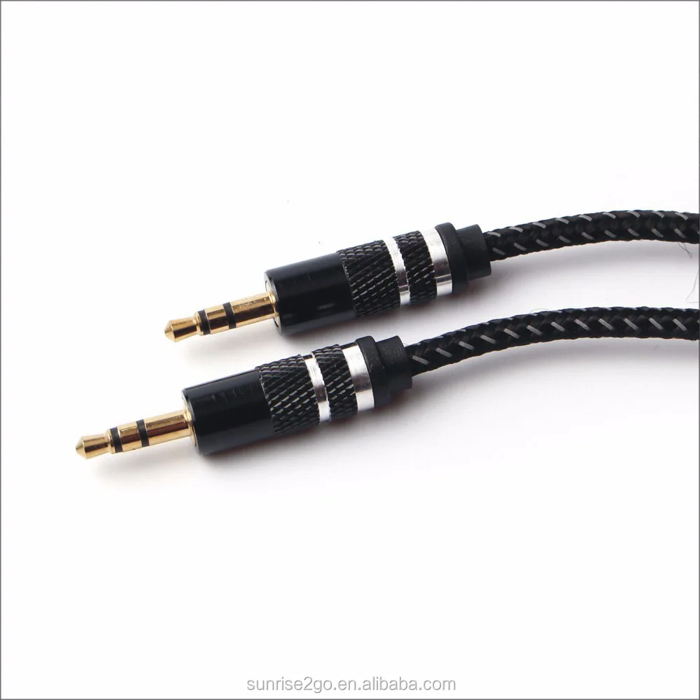 Wholesale High Quality Gold Plated Connector Metal Head Nylon Braided Aux Cable 3.5mm Audio Cable