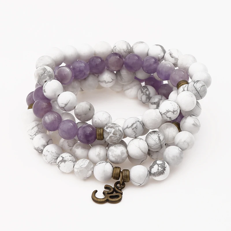 Multi Layer Moonstar Bodhi Seeds Buddhist Bracelet White Turquoise Amethyst Bracelet