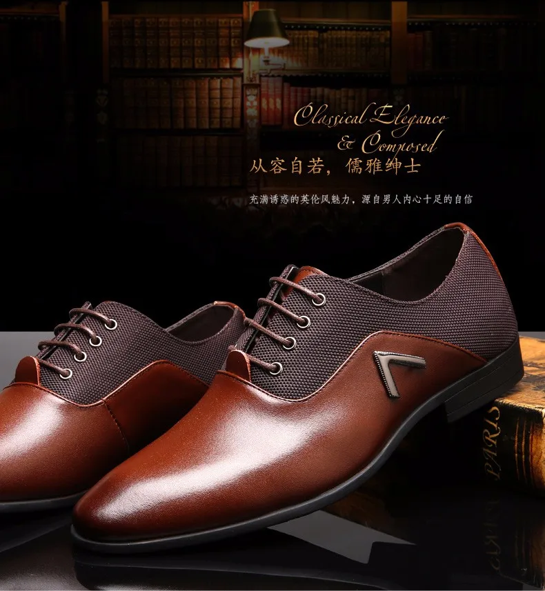 Pointed Shoes Large Size 11 Black/Brown Business Menâs Basic Casual Shoes Genuine Leather Cloth