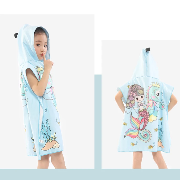 
high quality custom children kids cartoon hooded poncho towel prinnted kids beach towel poncho 
