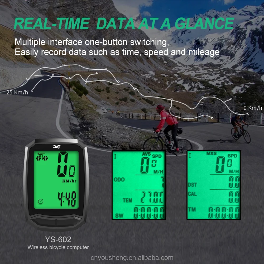 
YS-602 wireless bicycle odometer bike computer with backlight and temperature 