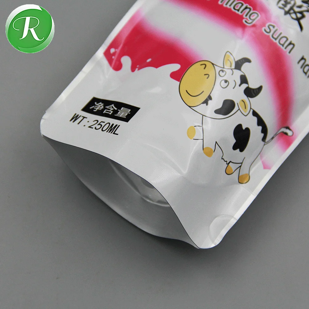 Customized Biodegradable Beverage Juice Packaging Stand Up Spout Disposable Drinking Bag Pouch