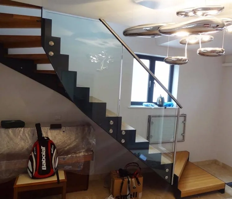 Stainless steel carbon steel stringer stairs interior wooden staircase wood step metal beam stairs curved staircase