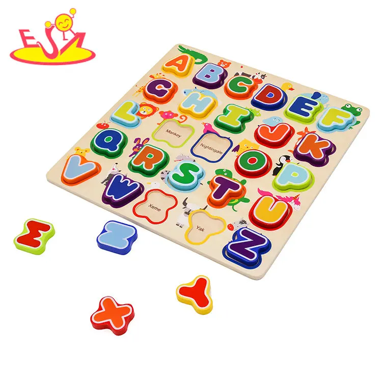 wholesale toy ready To Ship educational wooden animal alphabet puzzle for toddlers W14B113