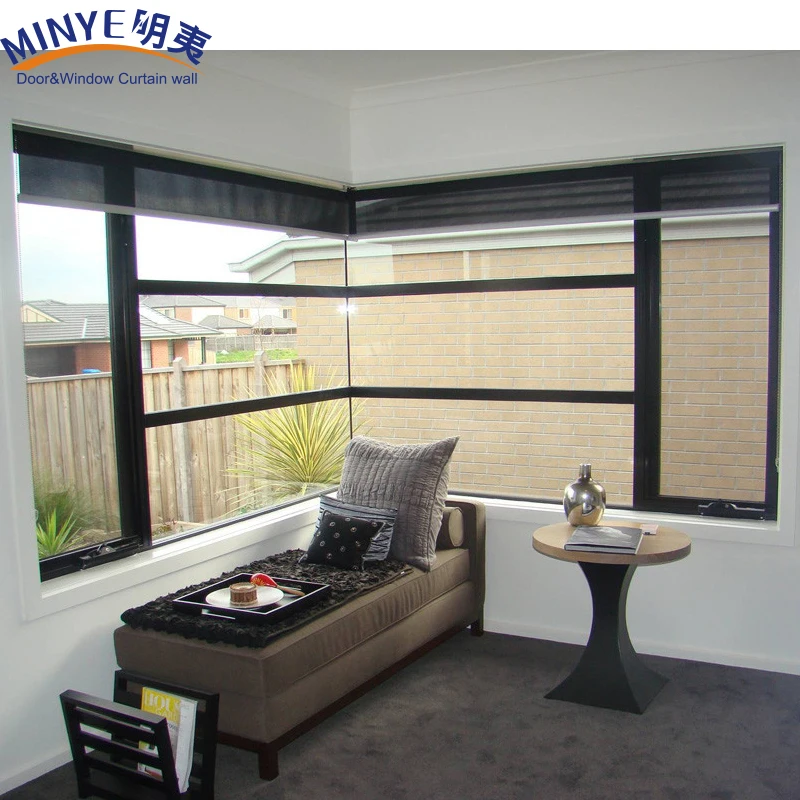 Wood Color Aluminium Frame Glass Corner Window Corner Butt Joint Glass Window  Glass Design