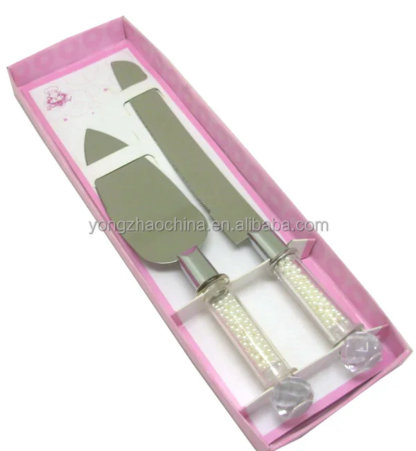 Yangjiang Factory, Cake server set of 2  with crystal handle filled pearls inside , very elegant for parties
