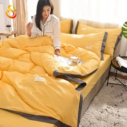 Solid color cotton four-piece quilt cover sheets japanese-style 4pcs bedding set