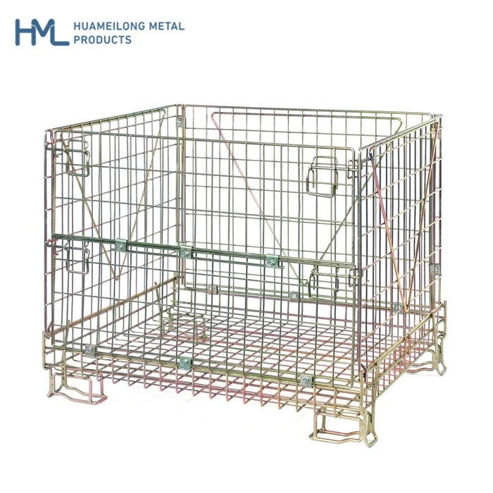 Custom High quality foldable stackable welded storage collapsible wine industry wire mesh galvanized steel crate