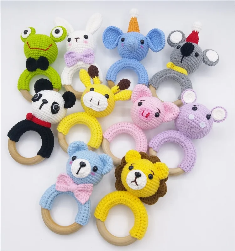 Natural Organic Cotton nursery crochet Stuffed animal Amigurumi bunny Rabbit toy gift baby teething rattle