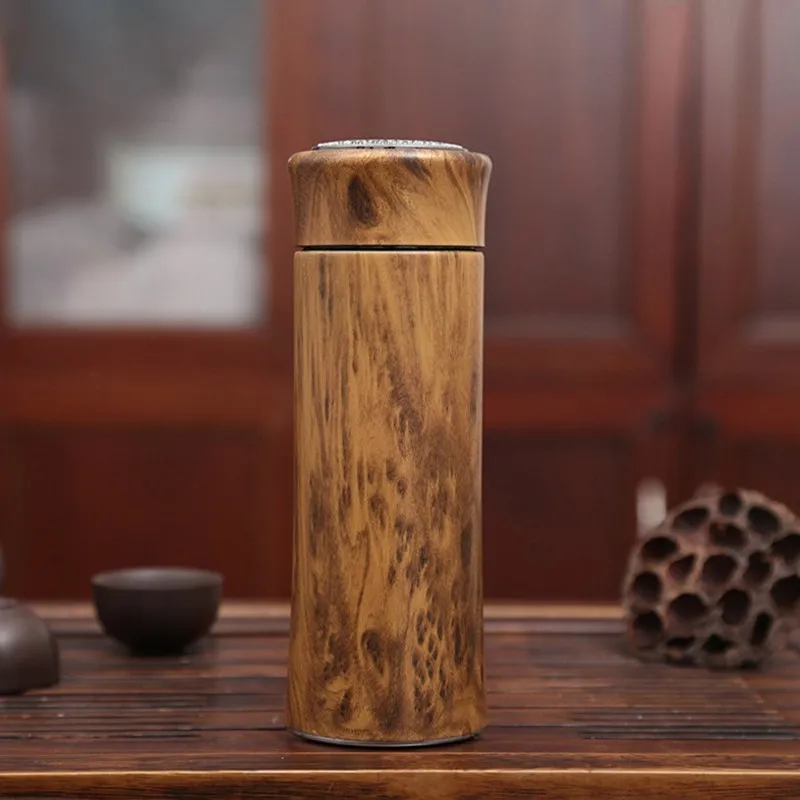 Business Traditional Wood Grain Purple Sand Liner Stainless Steel Thermos Vacuum Flask Thermos Cup Water Bottle
