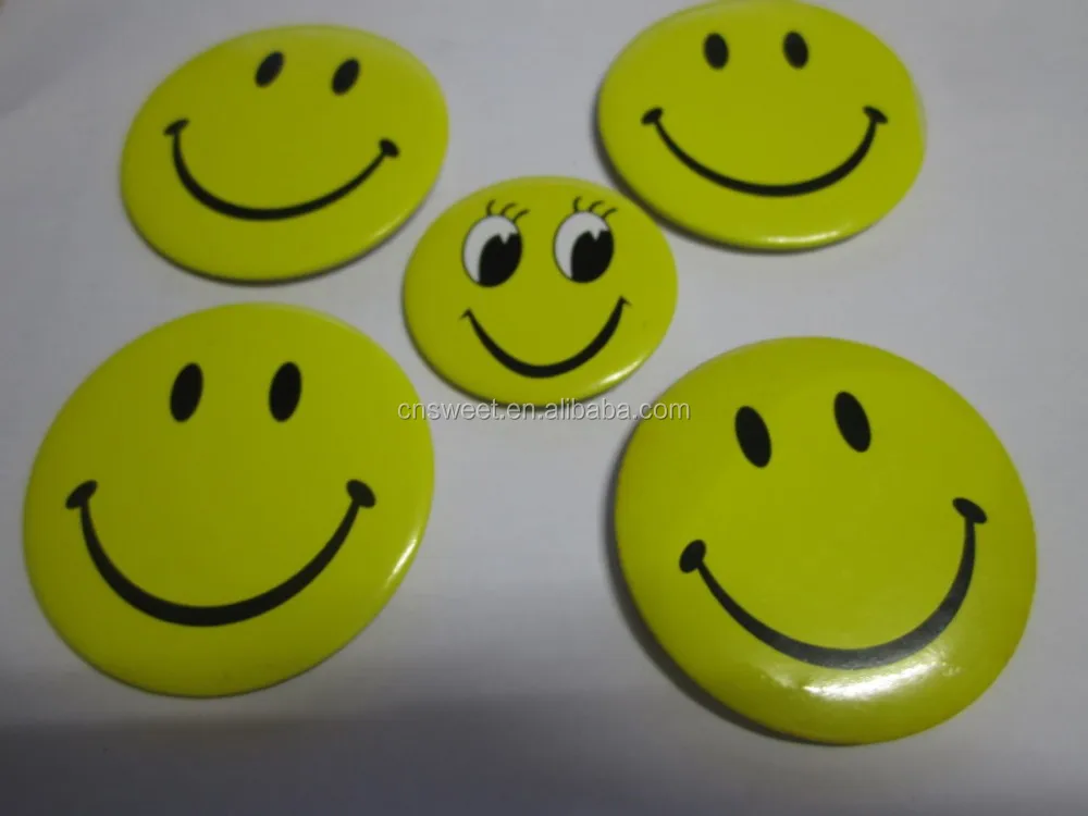 
Safety pin round cute smiley face button metal badge 