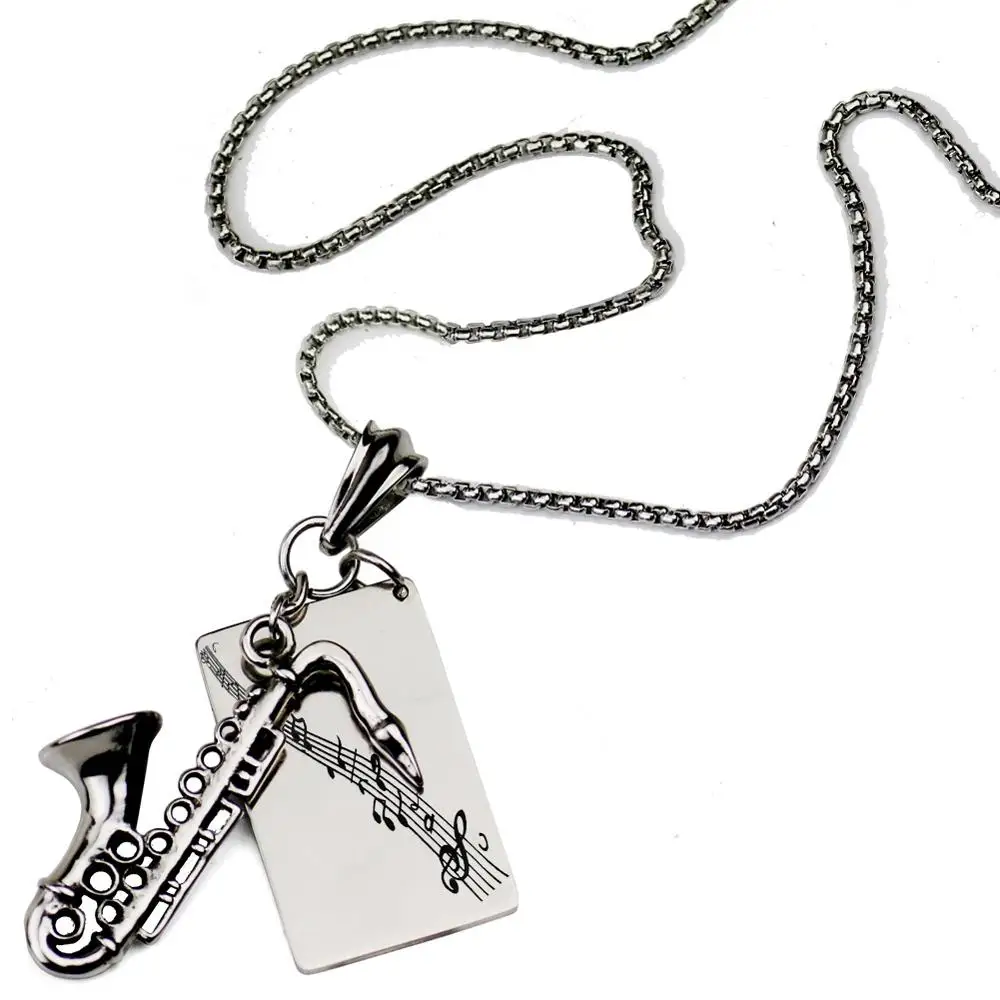 Fashion musical instrument pendant necklace stainless steel saxophone pendant necklace titanium steel jewelry