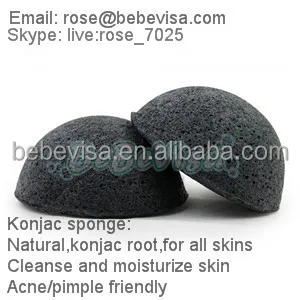 100% Natural Bio Face Cleaning Bamboo Charcoal Bath Puff Konjac Sponge For Acne/Spot/ Pimple scar