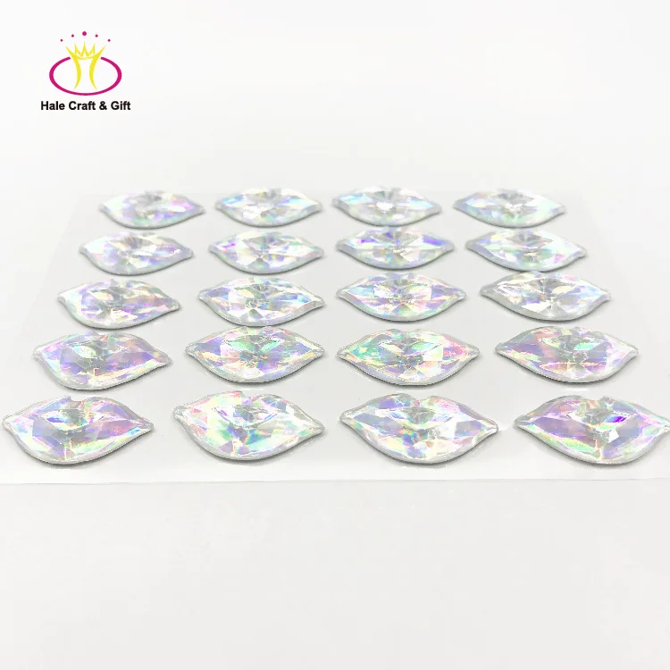 DIY Self Adhesive Back Glue Cute Lip Crystal Acrylic Rhinestone Sheets Sticker
