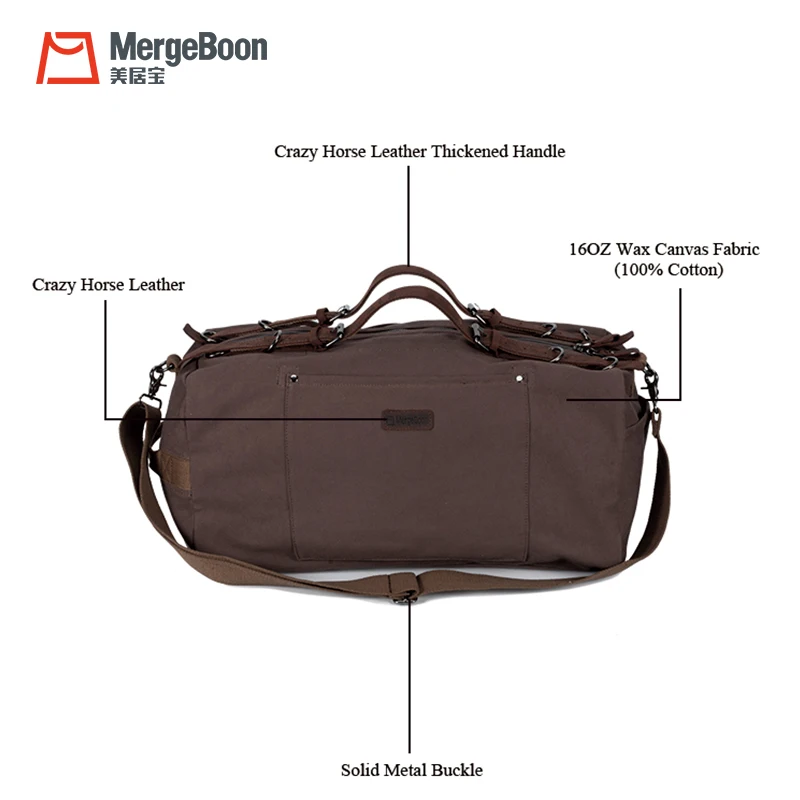 Manufacturer custom logo waxed canvas weekender duffle bag for travel