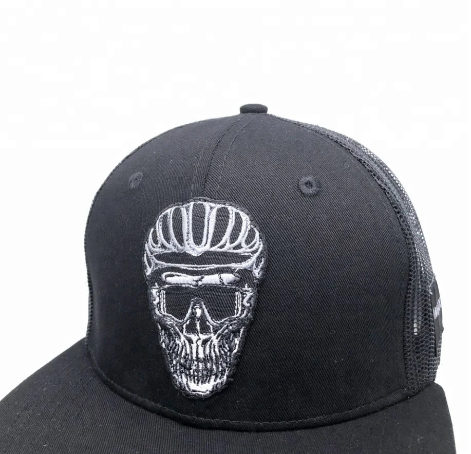 cotton mesh skull embroidery patch trucker snapback private label caps