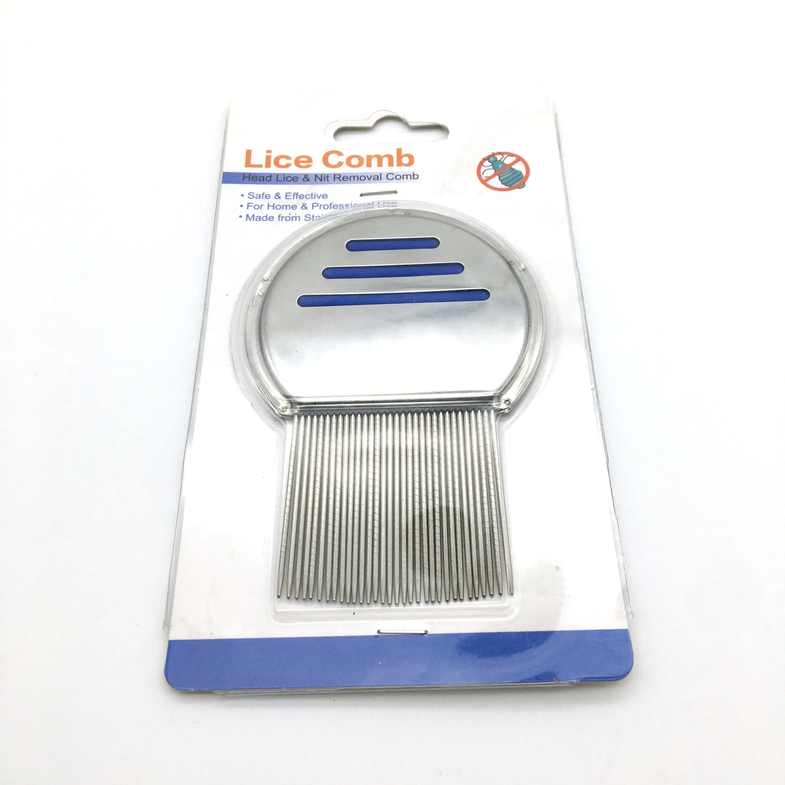 Blister Card Packed Stainless steel Lice Louse Nit Flea Tick Spiral Grooved Comb With End-rounded Teeth For Human Hair Cleaning