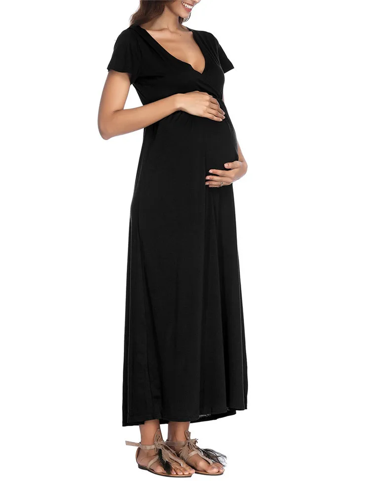 
D3119 Wholesale Summer Casual Short Sleeve Maxi Maternity Pregnant Lady Long Dress 