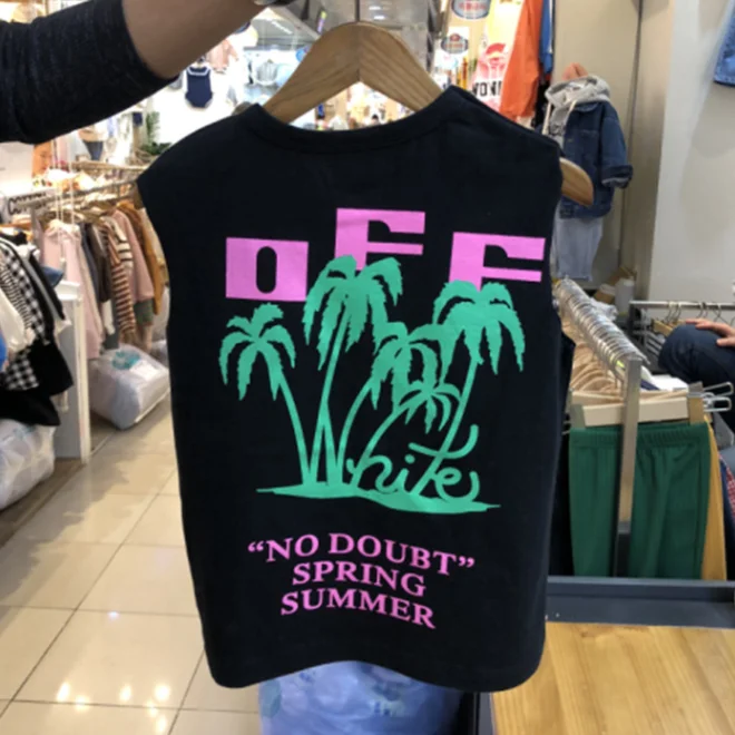 KS1023  Fashion print unisex fashion kids sleeveless neon t-shirt