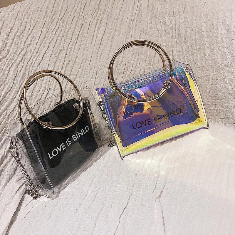 
Wholesale sequin crossbody messenger bag holographic transparent pvc women chain single jelly shoulder bag 