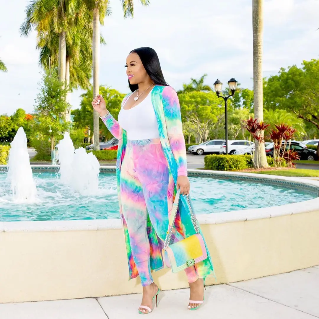 wholesale hot sale  casual women tie dye  pencil pants  and cover up summer two piece outfits for women lounge sets women