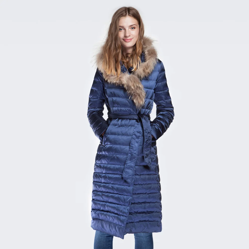 Winter Women Duck Down Long Coats With Natural Raccoon Fur