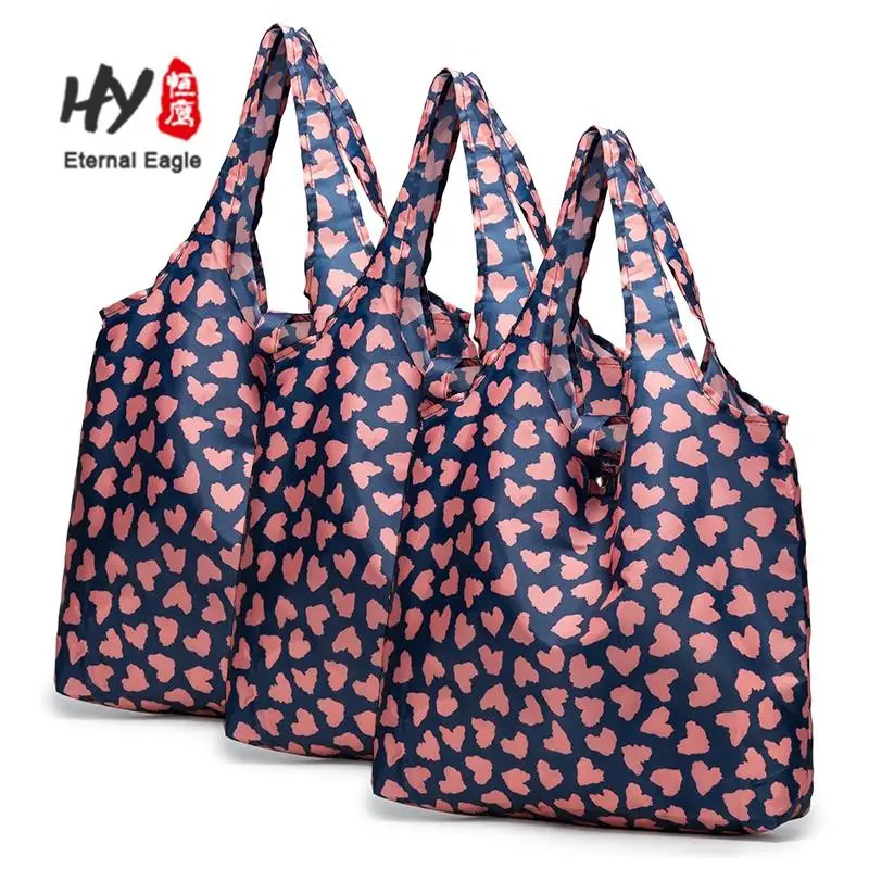 Foldable eco friendly reusable waterproof nylon polyester  shopping grocery bags for shopping
