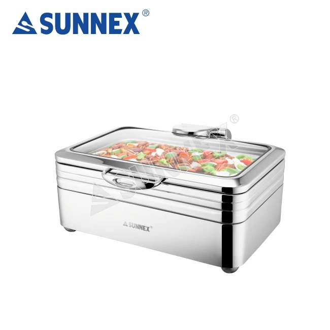 Sunnex New Style Food Warmer Chafing Pot Hotel Supply Tempered Glass Induction Chafing dish Chafers