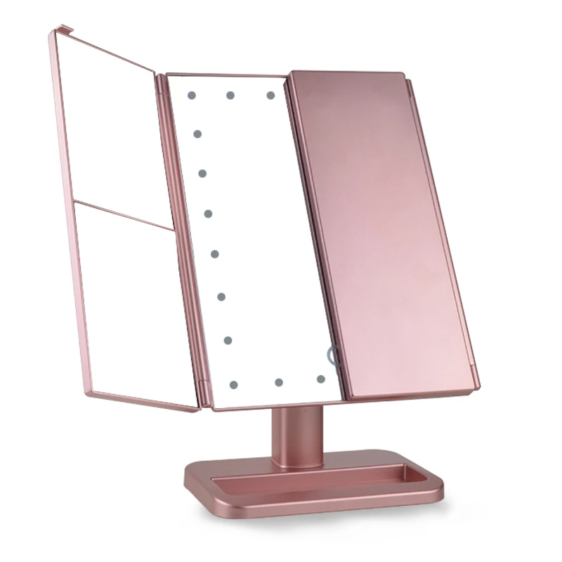 Private Label Wholesale Rose Gold 7X Magnifying Concave Make up Vanity Tray Mirror with LED light