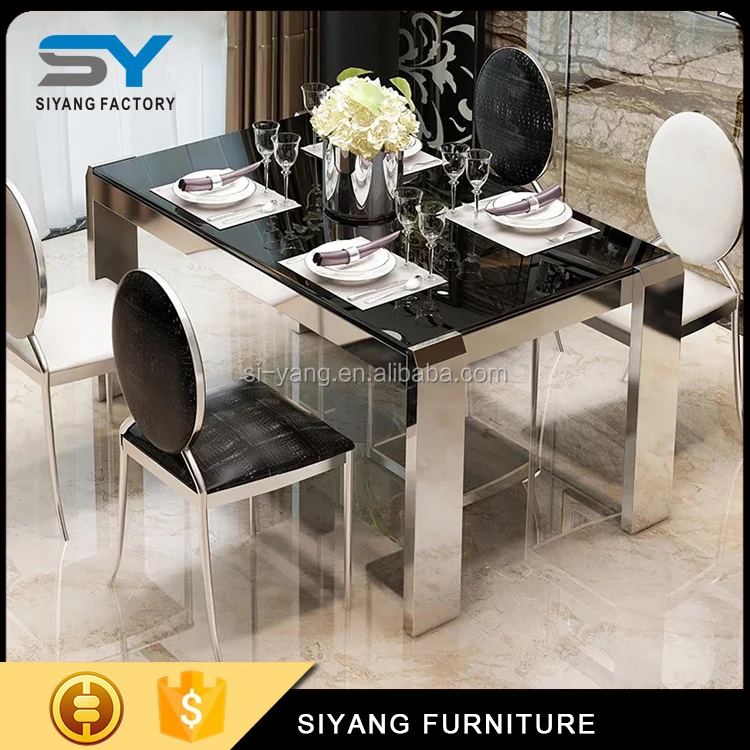 European classic luxury dining room sets stainless steel dining table designs CT009