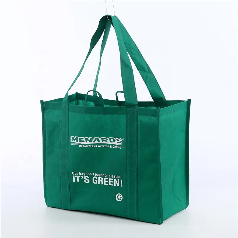 Custom Logo Eco Friendly Green Reusable Promotional Cheap Large Strong Grocery Tote Non Woven Box Shopping Bag For Supermarket