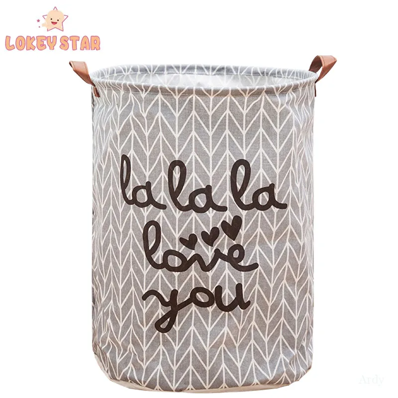 Lokeystar Grey Letter Round Hamper Storage Reusable Waterproof Laundry Basket