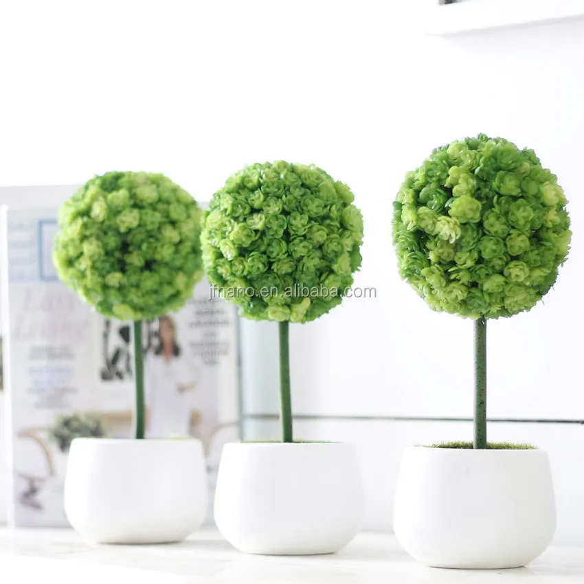 Sweet home table decoration fake lace flower ball artificial potted bonsai