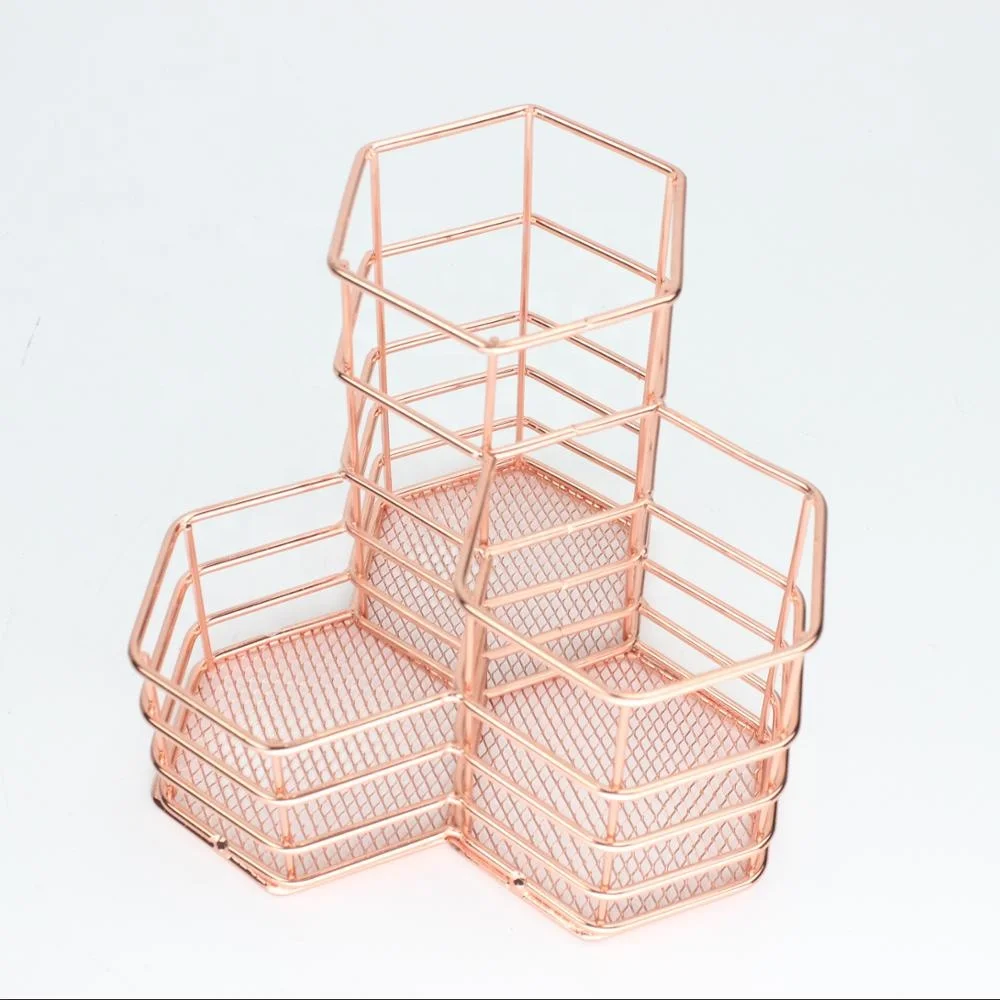 551-5S Nordic style art iron decor hexagon wire mesh gold/rose gold pencil holder