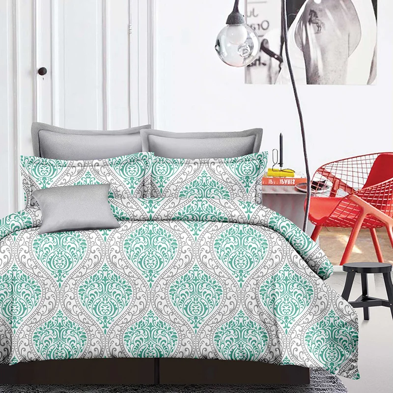 Printed soft down alternative comforter dark green duvet cover bedding set made in india