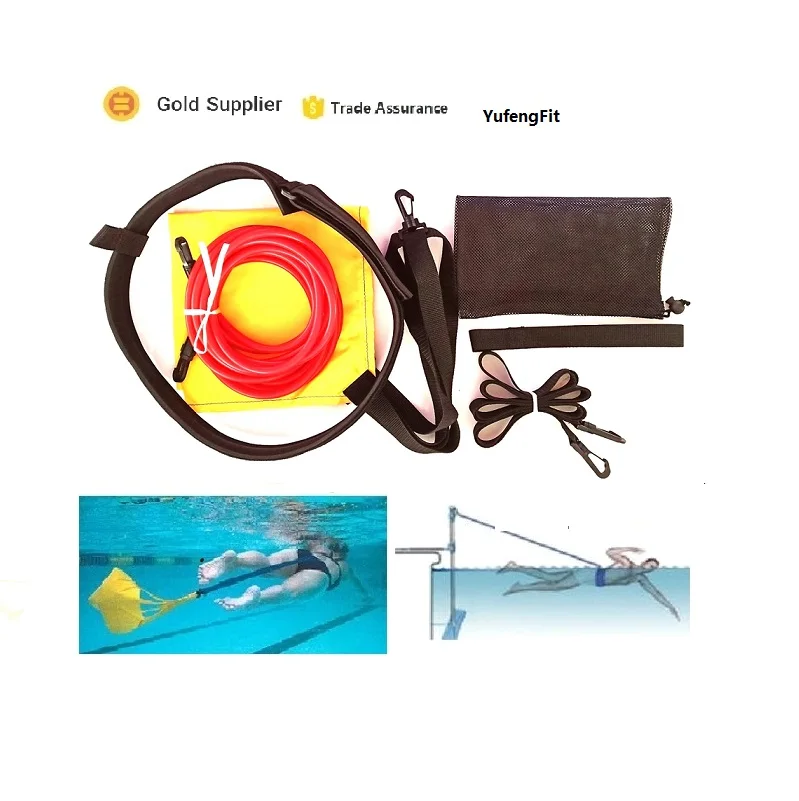 Pool Swim Resistance Band with Adjustable Neoprene Belt Elastic Latex Bungee Cords Tether