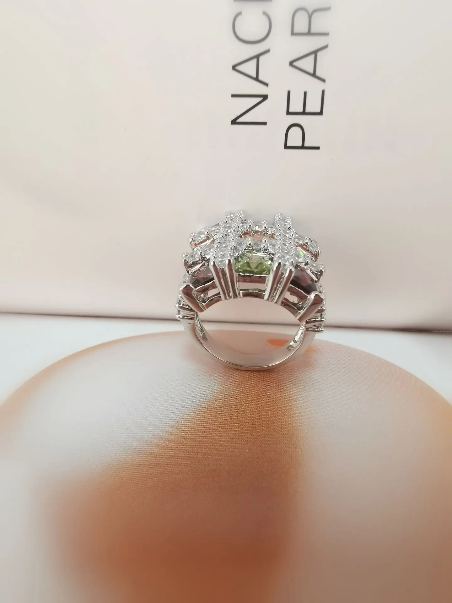 Fashion Silver Ring With Big Colored Stone For Party