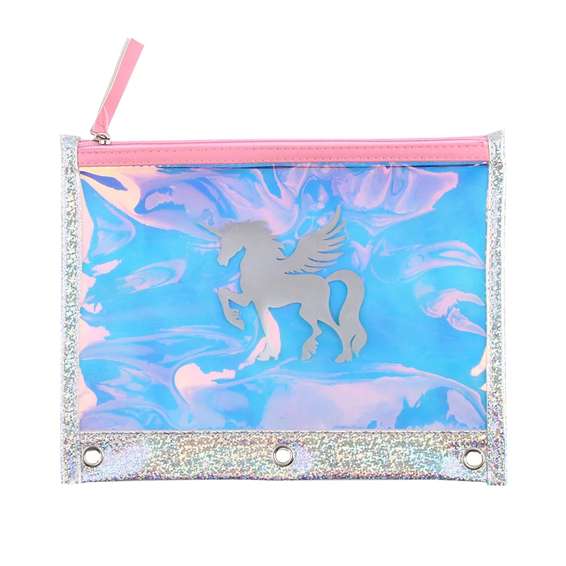 Unicorn holographic zipper personalized pencil case School pencil pouch