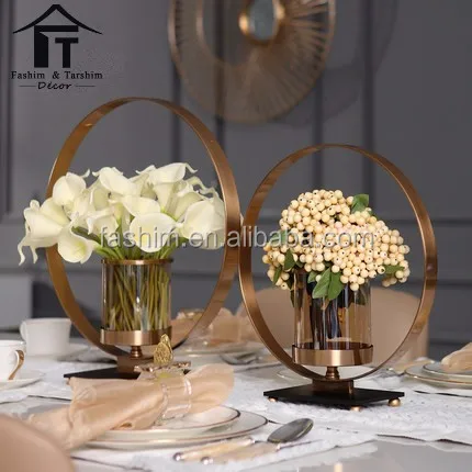 Unique home decor wedding antique brass metal glass tealight candle holder vase