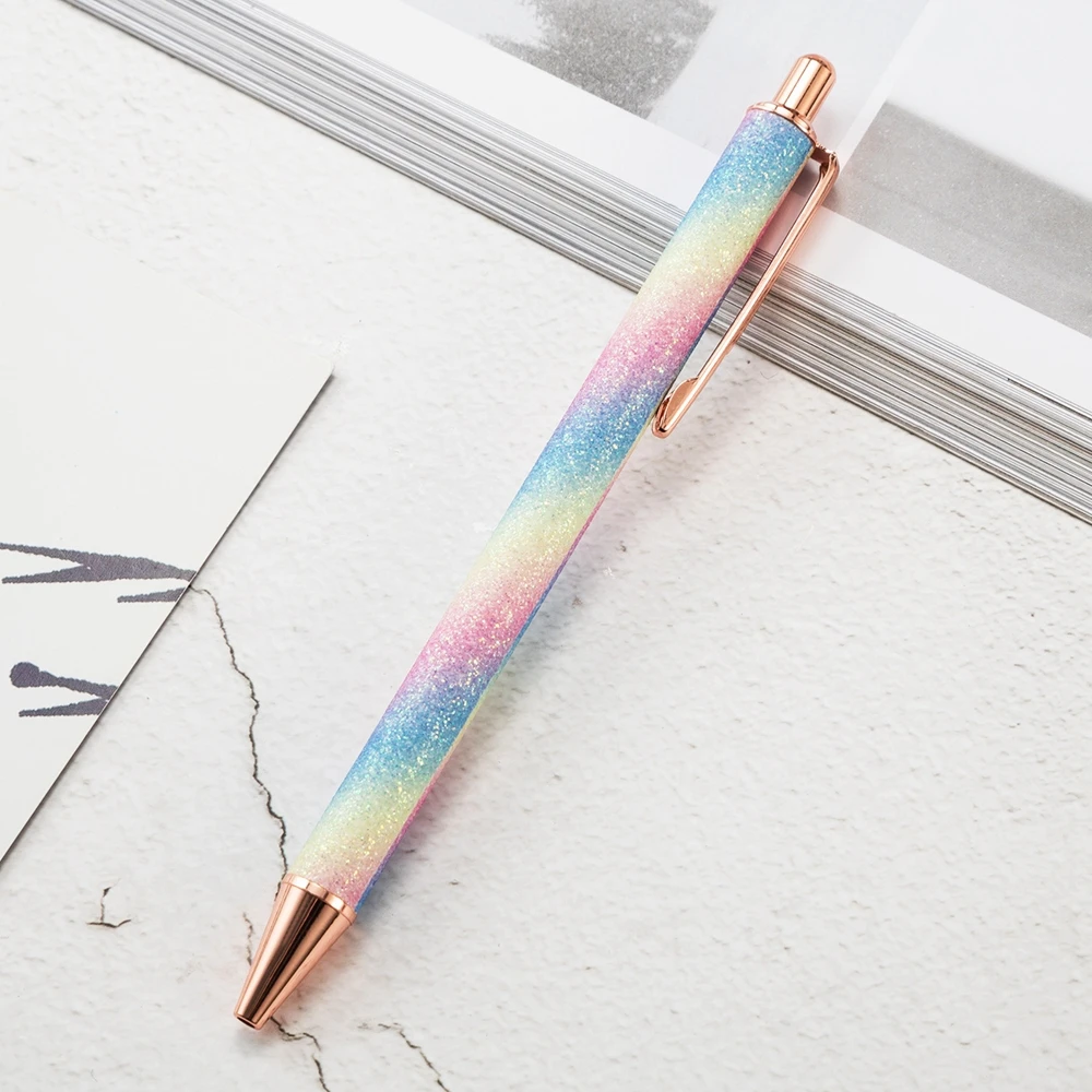 Glitter Bling Fish Scale Mermaid Metal body roller ball pens Retractable Ballpoint Pen cheap promotion black ink pens