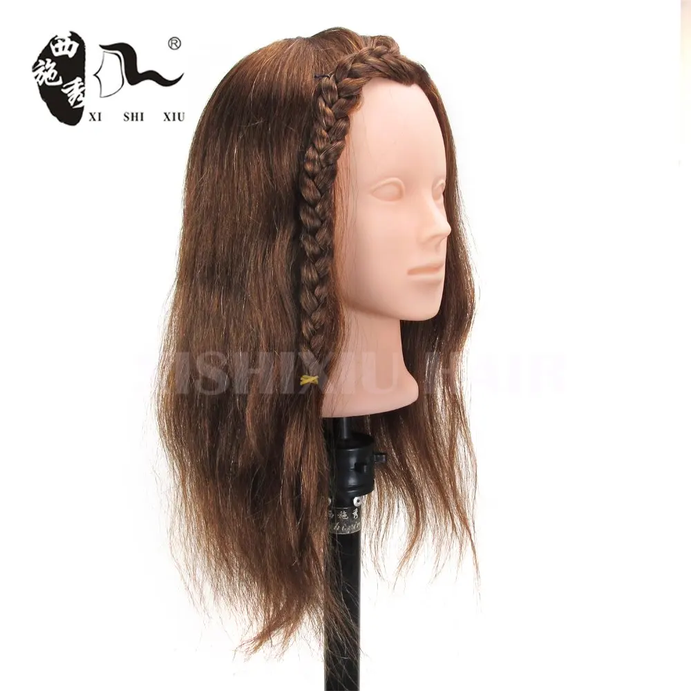 100% Human Hair 12inch brown Mannequin Head For Beauty Academy Hairdressing Bleach Color Paint Cut Practice styling head doll