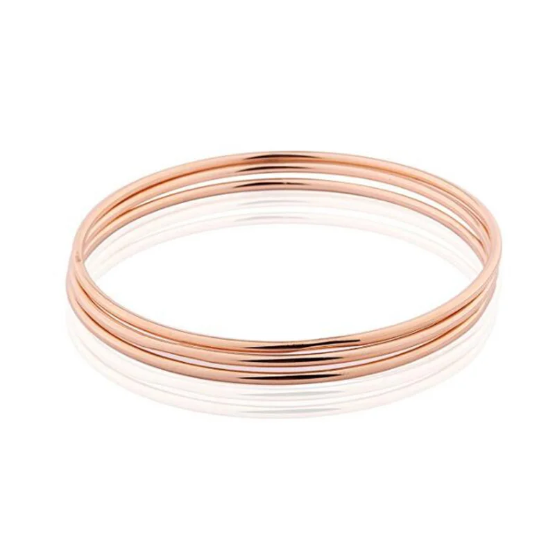 Women Simple 6 Pcs Tri-color Silver/Gold/Rose Gold Tone Bohemian Style Bangle Bracelet Set